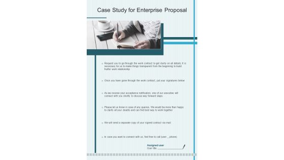 Case Study For Enterprise Software Proposal Template One Pager Sample Example Document