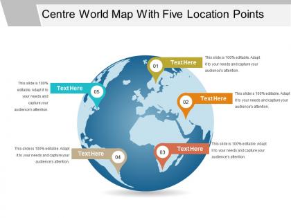 Centre world map with five location points