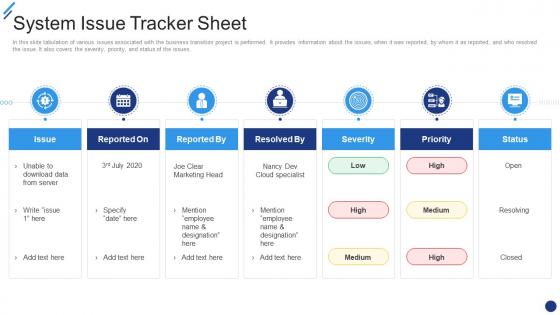 Change Implementation Plan System Issue Tracker Sheet Ppt Summary Files