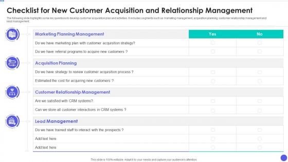 Checklist For New Customer Acquisition And Relationship Management