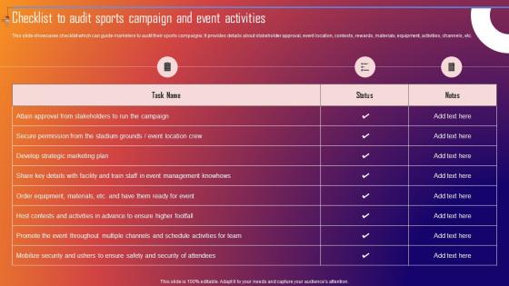 Checklist To Audit Sports Campaign And Event Improving Sporting Brand Recall Through Sports MKT SS V