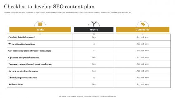 Checklist To Develop Seo Content Plan Seo Content Plan To Improve Website Traffic Strategy SS V