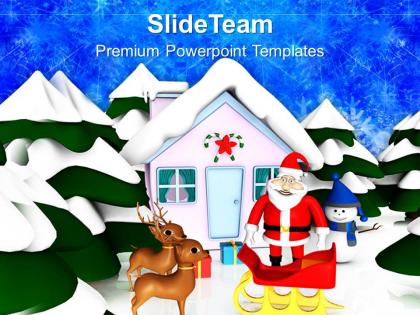 Christian christmas santa claus with reindeer eve templates ppt backgrounds for slides