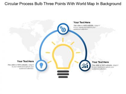 Circular process bulb three points with world map in background