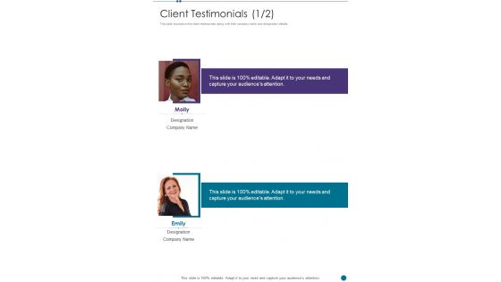 Client Testimonials Business Improvement Strategy Proposal One Pager Sample Example Document