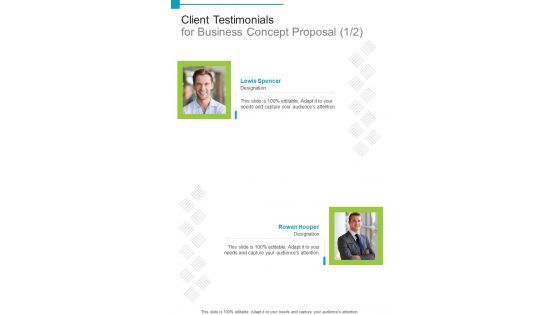 Client Testimonials For Business Concept Proposal One Pager Sample Example Document