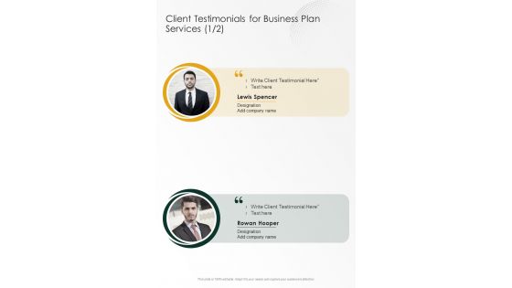 Client Testimonials For Business Plan Services One Pager Sample Example Document