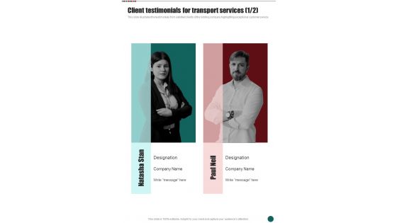 Client Testimonials For Transport Business Proposal For Transport One Pager Sample Example Document