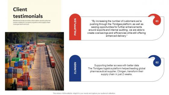 Client Testimonials Smart Logistics Investor Funding Elevator Pitch Deck