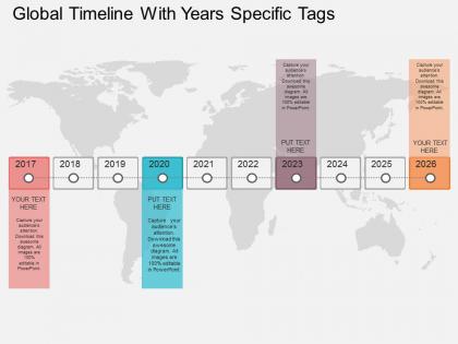 Cn global timeline with year specific tags flat powerpoint design