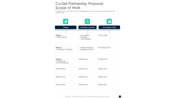 Co Sell Partnership Proposal Scope Of Work One Pager Sample Example Document