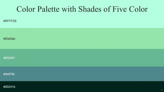 Color Palette With Five Shade Aquamarine Algae Green Silver Tree Smalt Blue Burnham