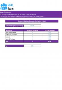 Commercialization Budget Excel Spreadsheet Worksheet Xlcsv XL Bundle V