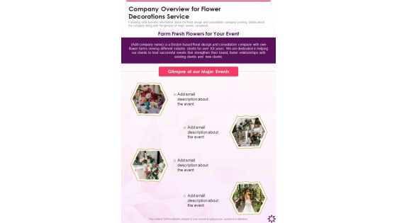 Company Overview For Flower Decorations Service One Pager Sample Example Document