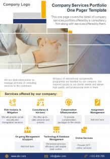 Company services portfolio one pager template presentation report infographic ppt pdf document