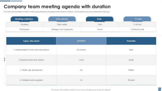 Company Team Meeting Agenda With Duration