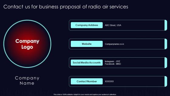 Contact Us For Business Proposal Of Radio Air Services Ppt Show Graphics Pictures