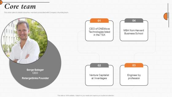 Core Team Customer Acquisition Solution Investor Funding Elevator Pitch Deck