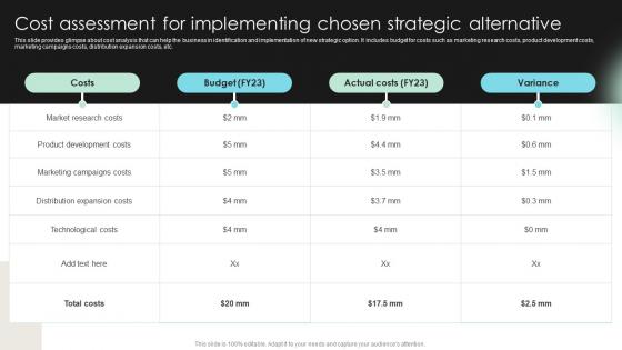 Cost Assessment For Implementing Chosen Detailed Strategic Analysis For Better Organizational Strategy SS V