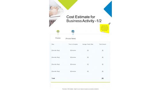 Cost Estimate For Business Activity One Pager Sample Example Document