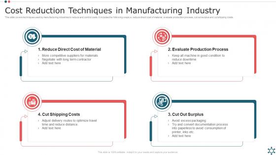 Cost Reduction Techniques In Manufacturing Industry