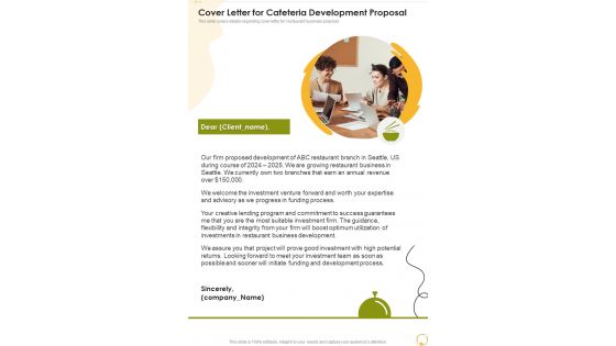 Cover Letter For Cafeteria Development Proposal One Pager Sample Example Document