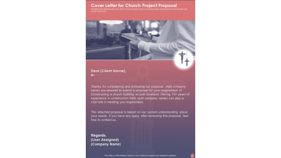 Cover Letter For Church Project Proposal One Pager Sample Example Document