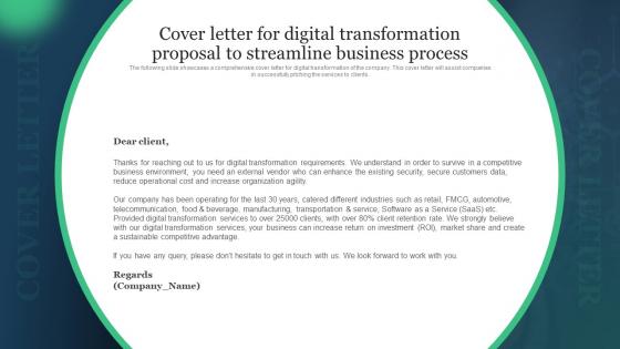 Cover Letter For Digital Transformation Proposal To Streamline Business Process