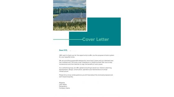 Cover Letter Solar Proposal Template One Pager Sample Example Document