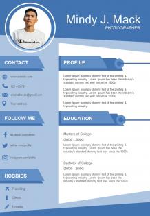 Creative visual resume format for photographer infographic