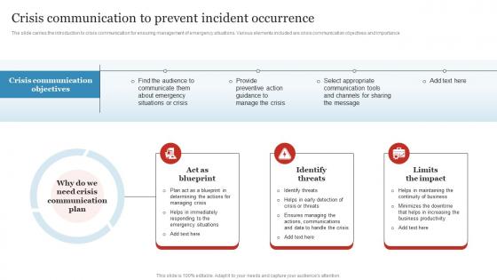 Crisis Communication To Prevent Incident Business Crisis And Disaster Management