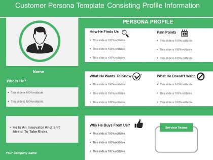 Customer persona template consisting profile information