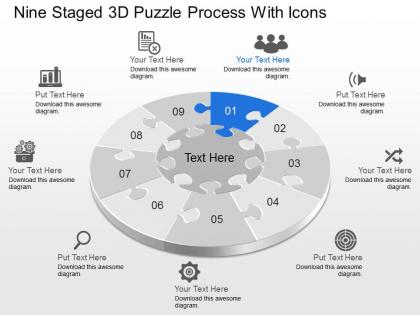 Cv nine staged 3d puzzle process with icons powerpoint template