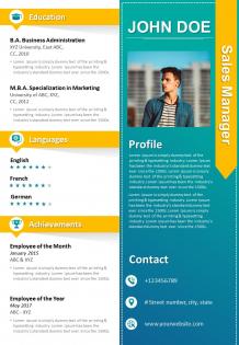 Cv template sales manager resume powerpoint presentation