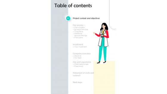 Deaddiction Center Development For Table Of Contents One Pager Sample Example Document