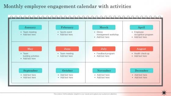 Developing Strategic Employee Engagement Monthly Employee Engagement Calendar With Activities