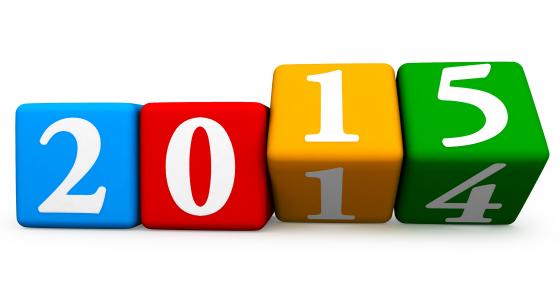 Different colored four blocks with 2015 year for business goals stock photo