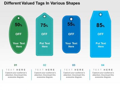 Different valued tags in various shapes flat powerpoint design