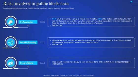 Digital Ledger It Risks Involved In Public Blockchain Ppt Layouts Skills