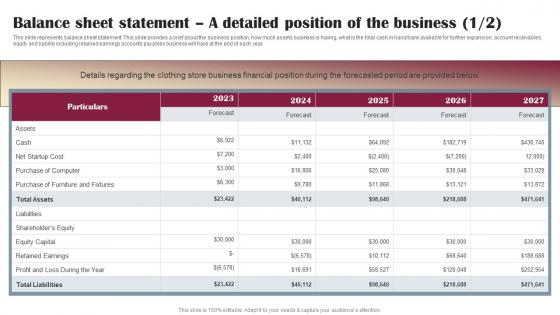 Drop Shipping Business Plan Balance Sheet Statement A Detailed Position Of The Business BP SS