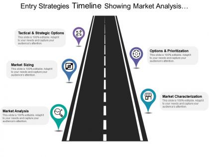 Entry strategies timeline showing market analysis characterization and sizing