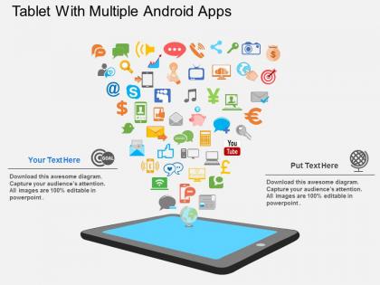 Eu tablet with multiple android apps flat powerpoint design