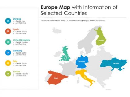 Europe map with information of selected countries