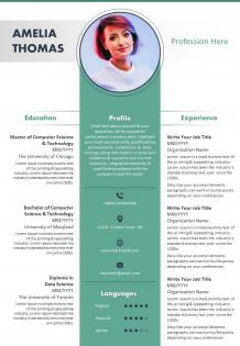 Example curriculum vitae template with profile summary and contact details