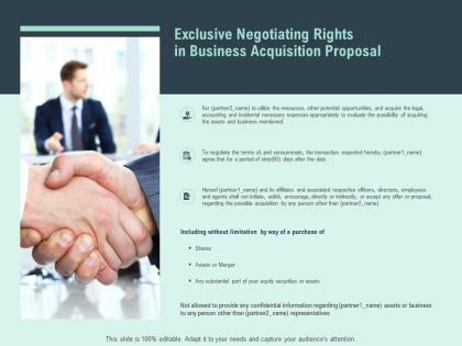 Exclusive negotiating rights in business acquisition proposal ppt slides