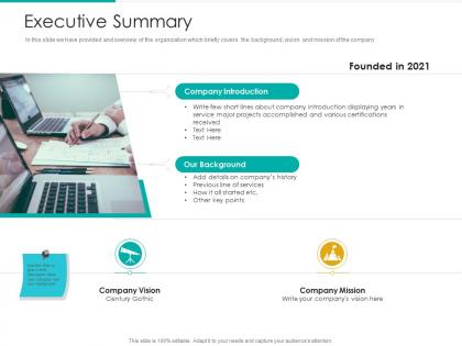 Executive summary strategic plan marketing business development ppt tips