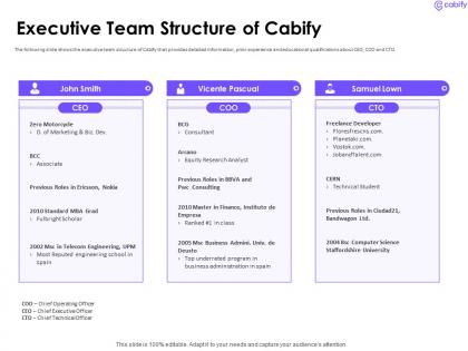 Executive team structure of cabify investor funding elevator