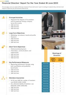 Financial directors report for the year ended 30 june 20xx presentation report infographic ppt pdf document