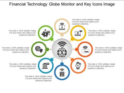 Financial technology globe monitor and key icons image