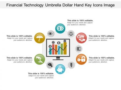 Financial technology umbrella dollar hand key icons image